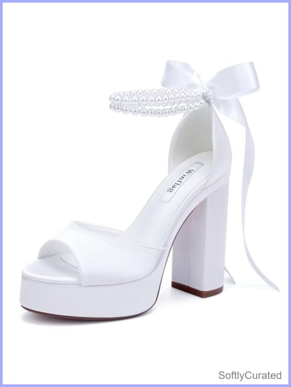 Winflag Pearl Platform Heeled Wedding Sandals Open Toe Ankle Strap Satin Bride